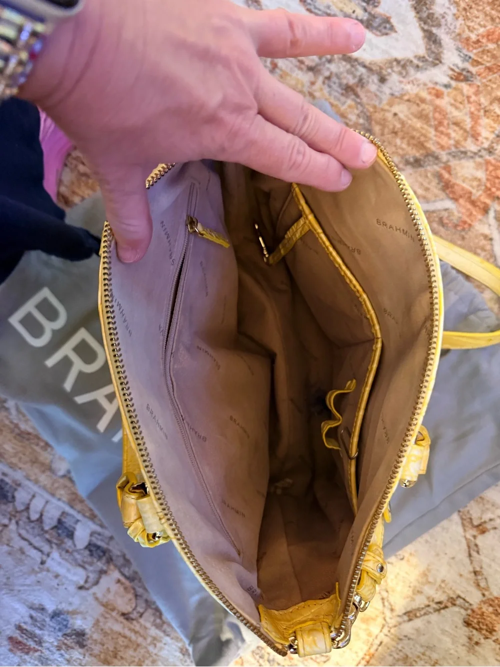 Brahmin Lemon Croc-Embossed Leather Satchel